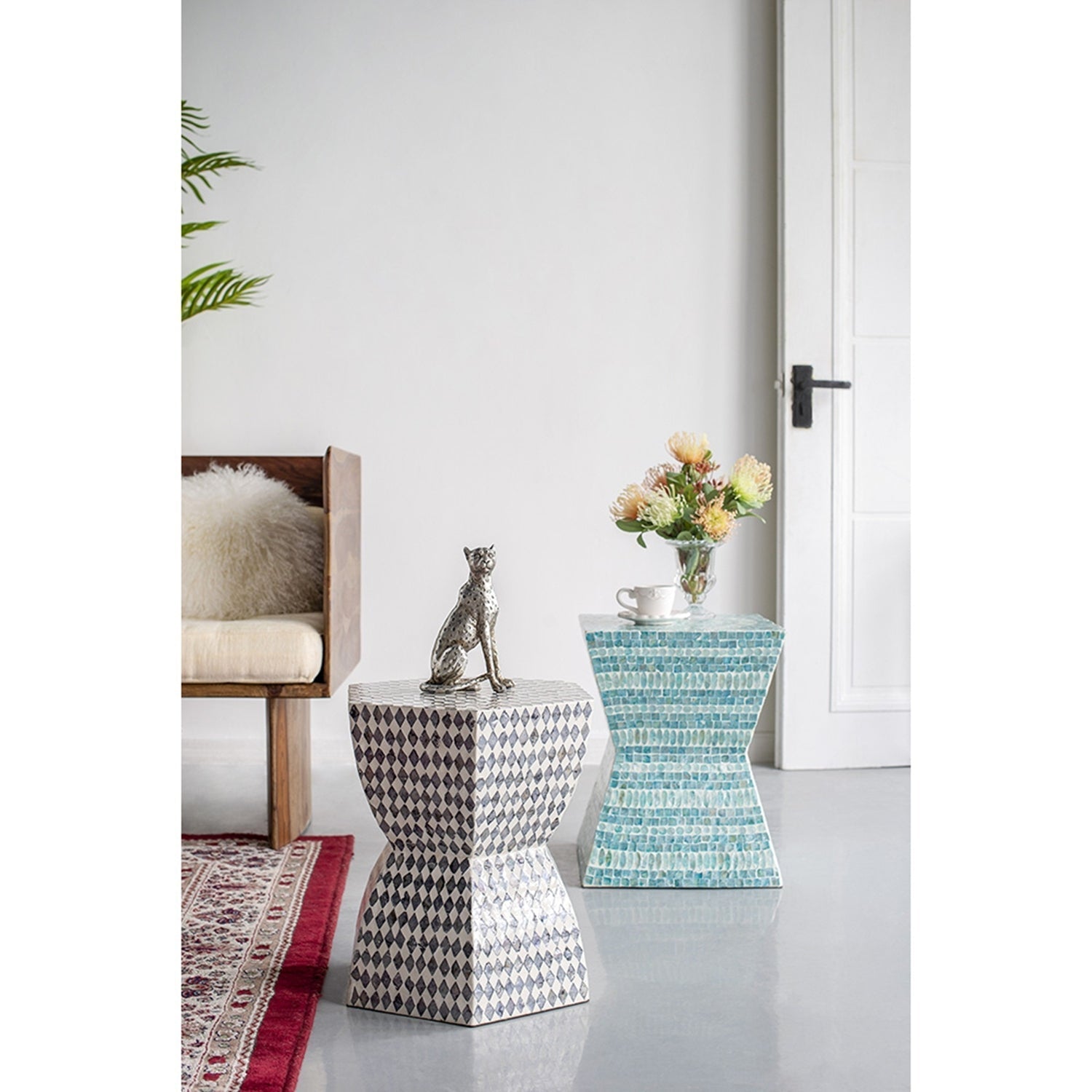 15x13x17' Hexagonal Garden Capiz Stool Accent Side Table