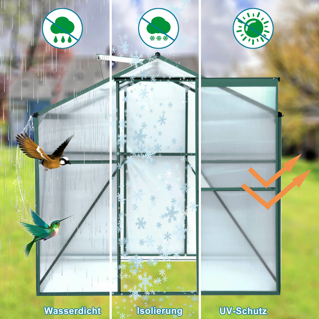 Polycarbonate Greenhouse - 6' x 8' Heavy Duty Walk-in Garden Greenhouse
