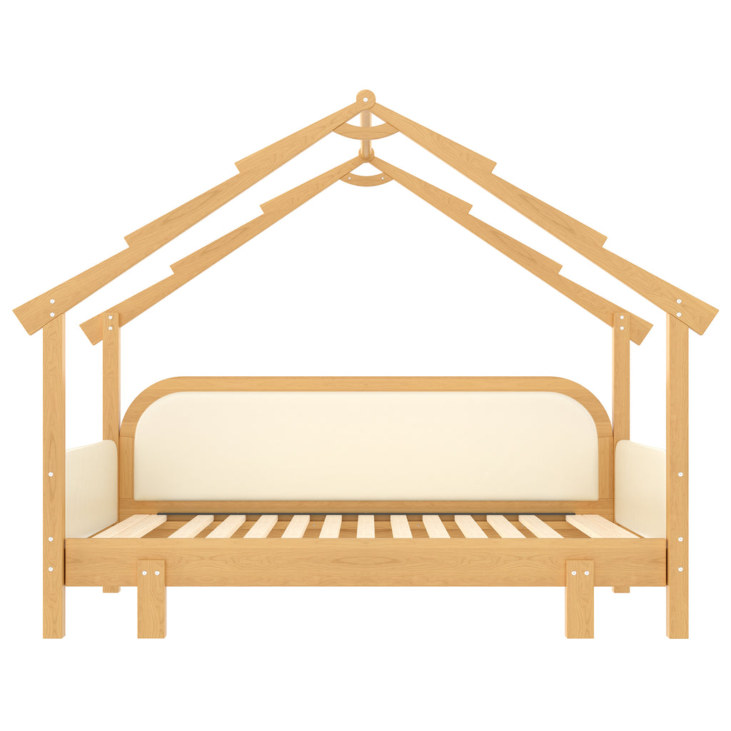 Twin Size Wood Treehouse Bed With Soft Cushion Rails