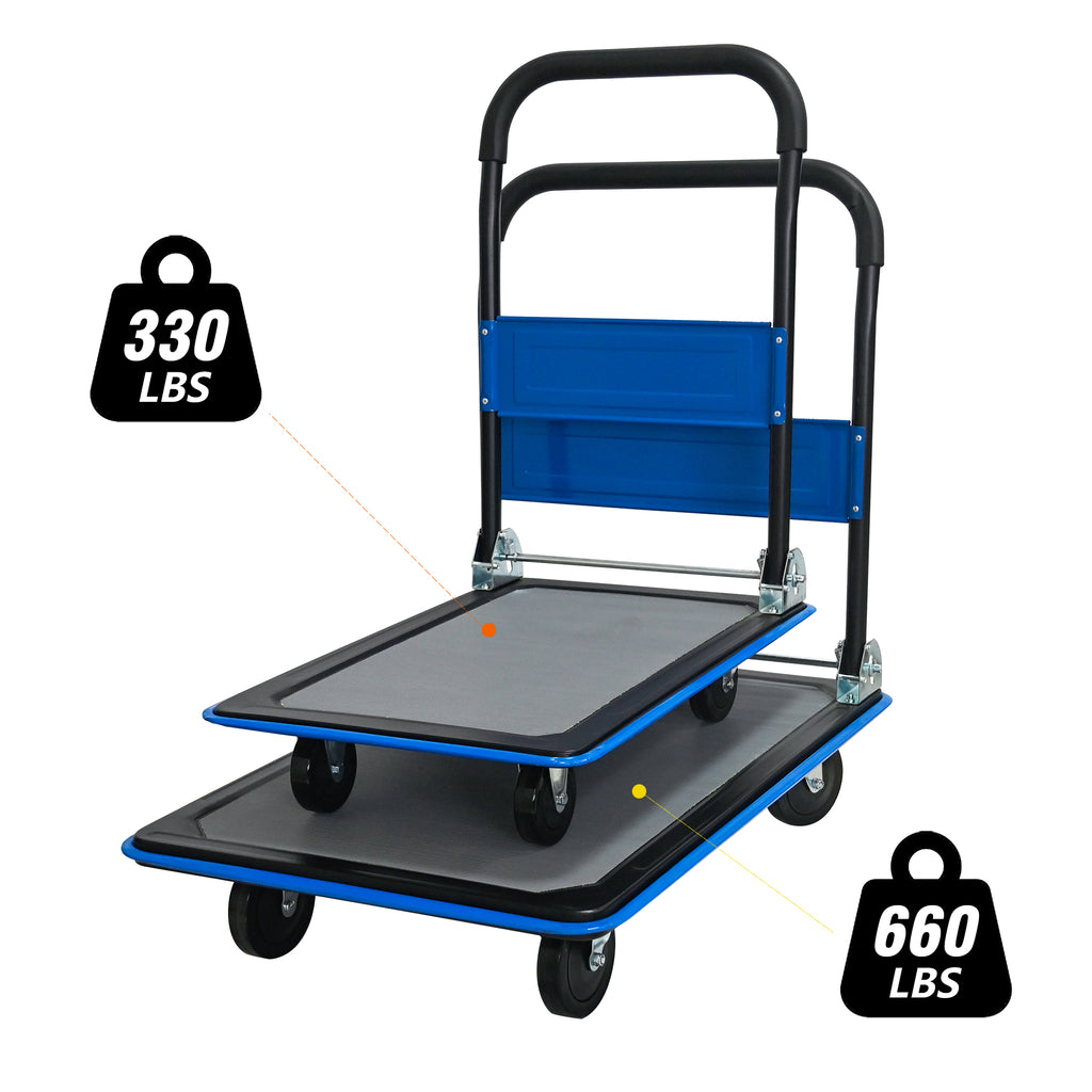 Flatbed Cart, 330-Pound Heavy Duty Capacity, Foldable Hand Truck, Blue