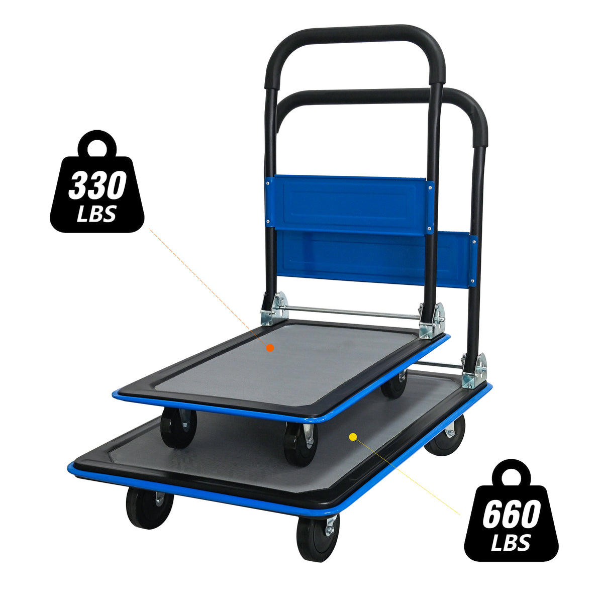 Flatbed Cart, 330-Pound Heavy Duty Capacity, Foldable Hand Truck, Blue
