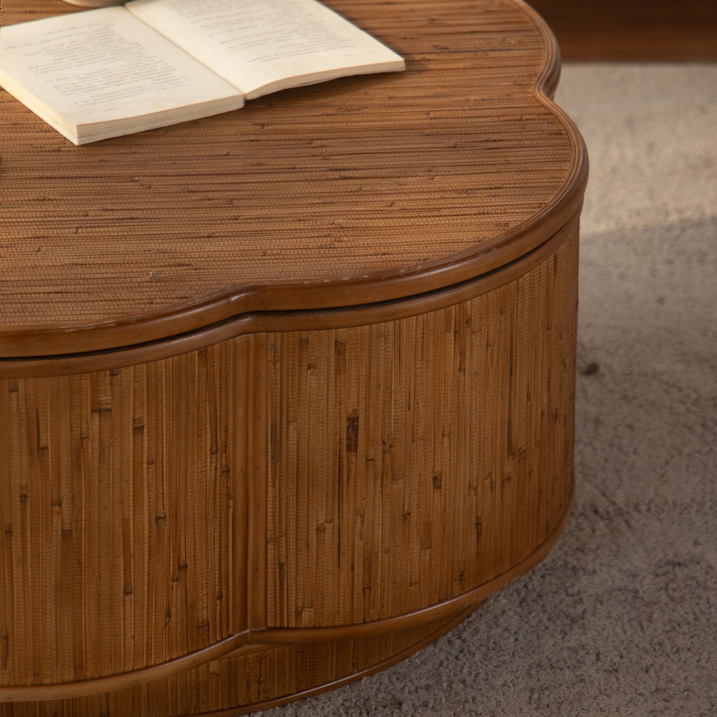 Flower-Shaped Rattan Coffee Table with Lift-Off Lid Storage