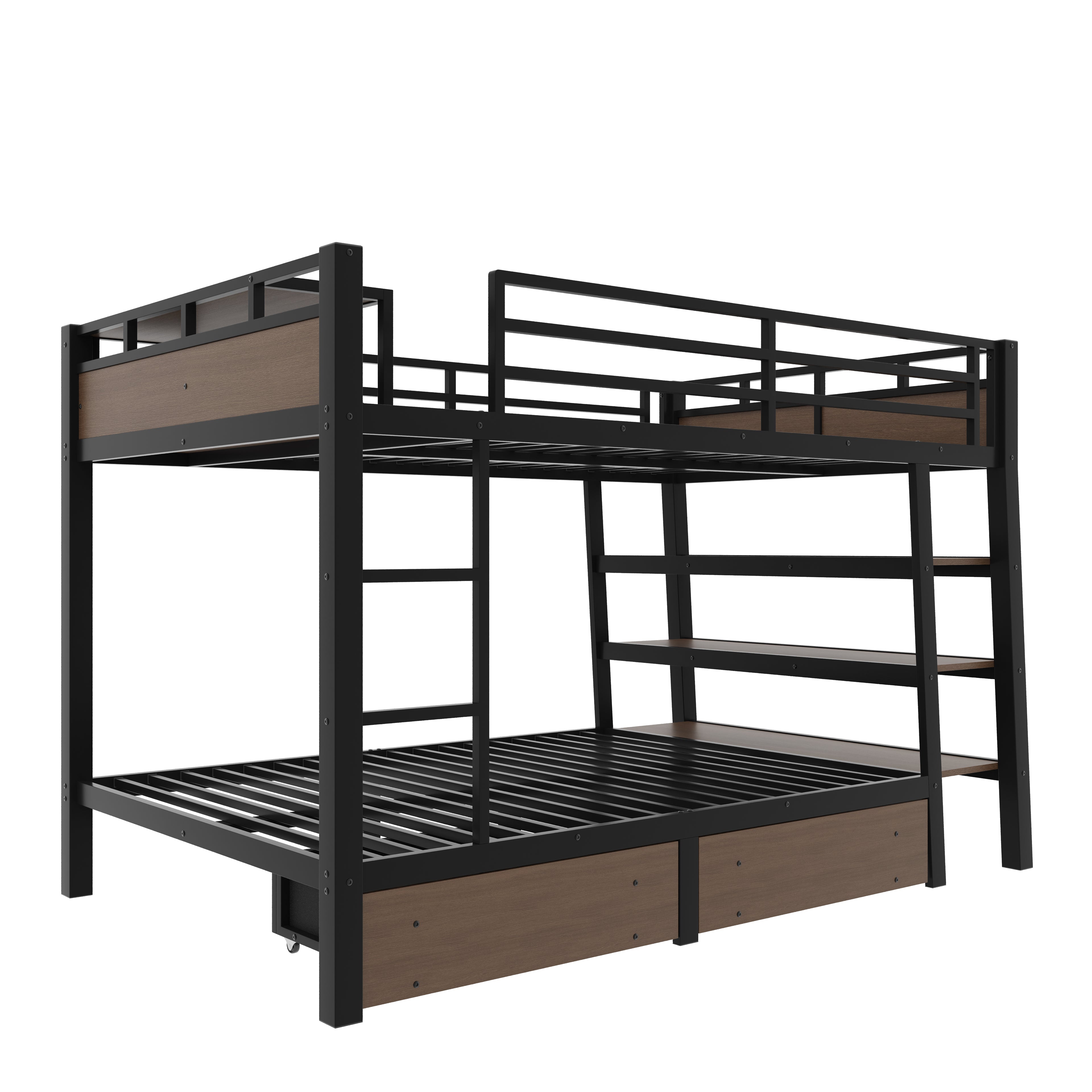 Full Size Metal Bunk Bed with Storage Shelves