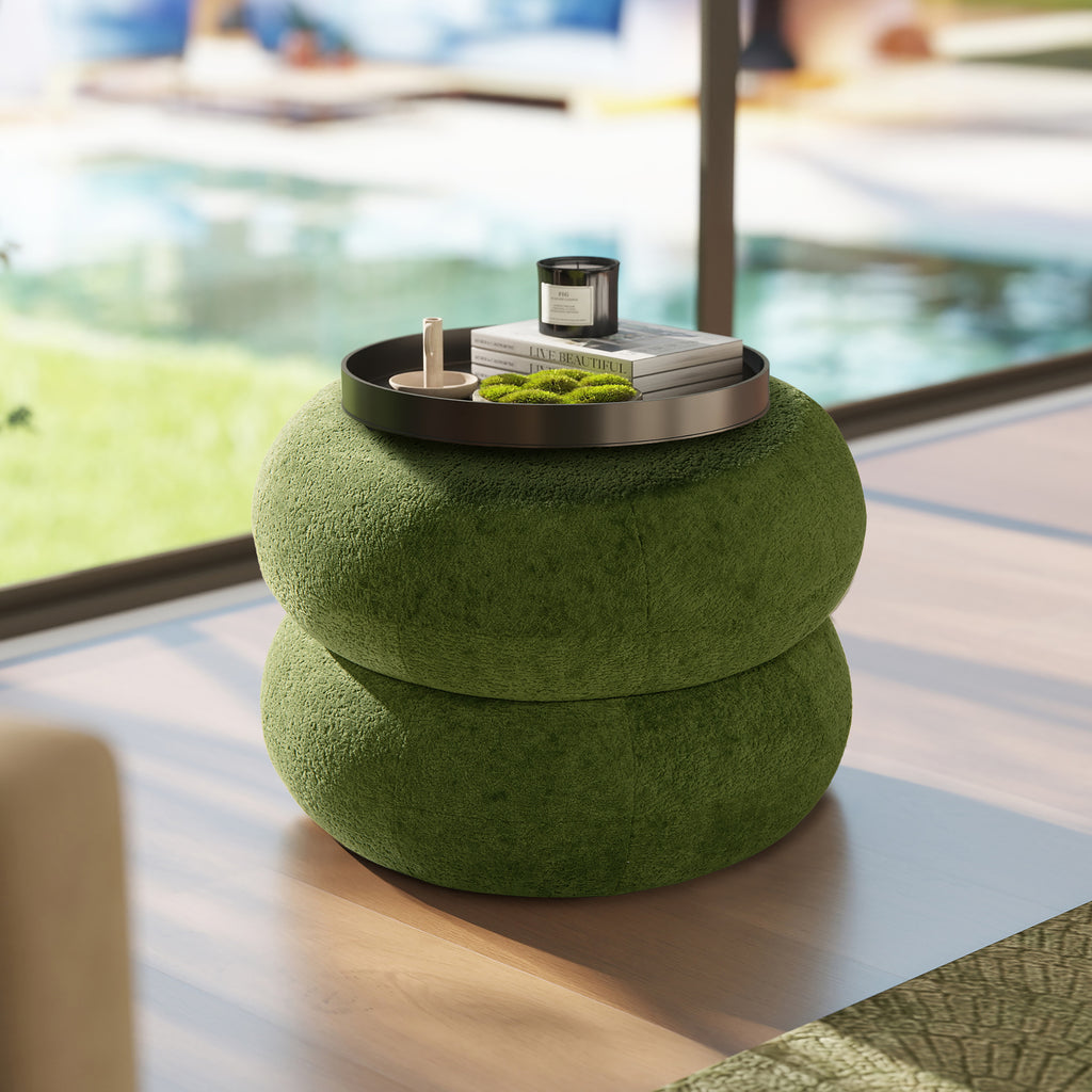 Nest 19.5" Low Round Upholstered Ottoman, Moss