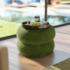 Nest 19.5" Low Round Upholstered Ottoman, Moss