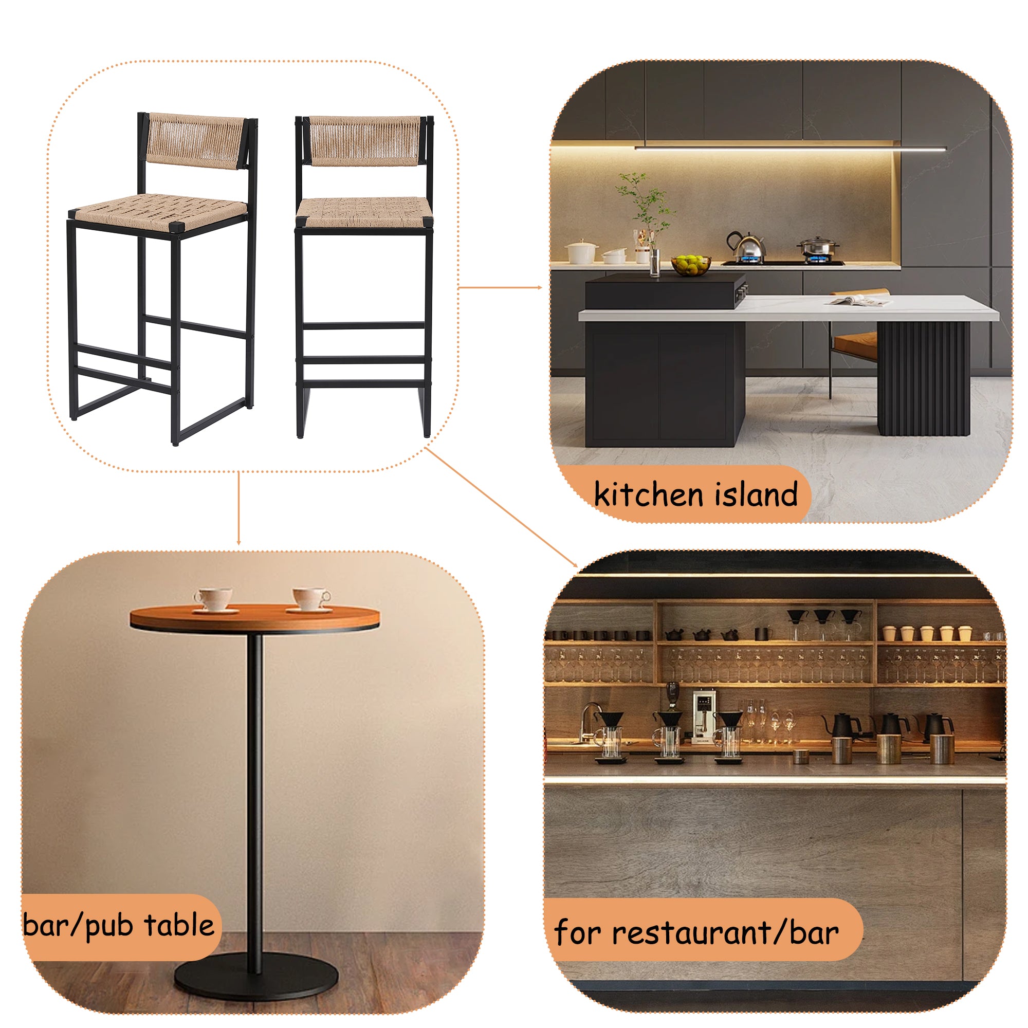 Kitchen Bar Stools with Footrest Set of 2