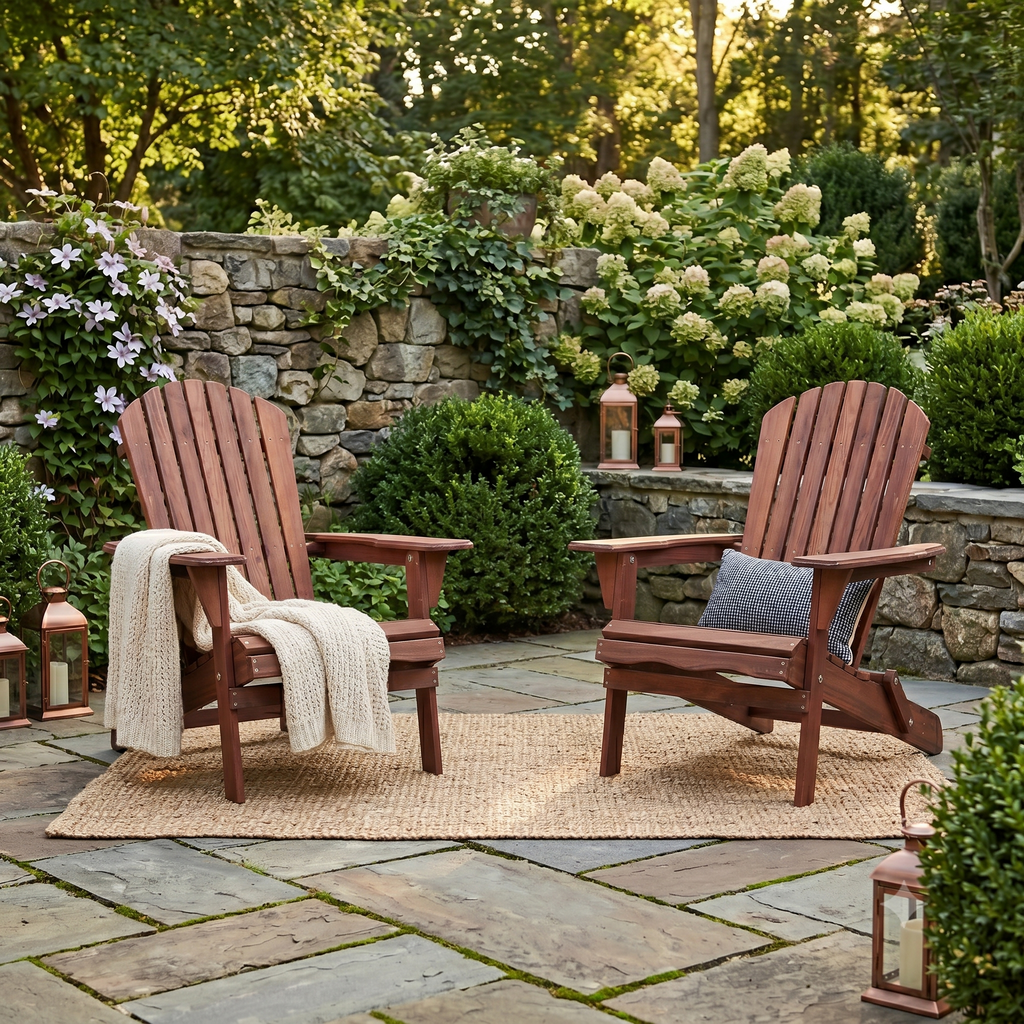Wooden Outdoor Folding Adirondack Chair Set of 2