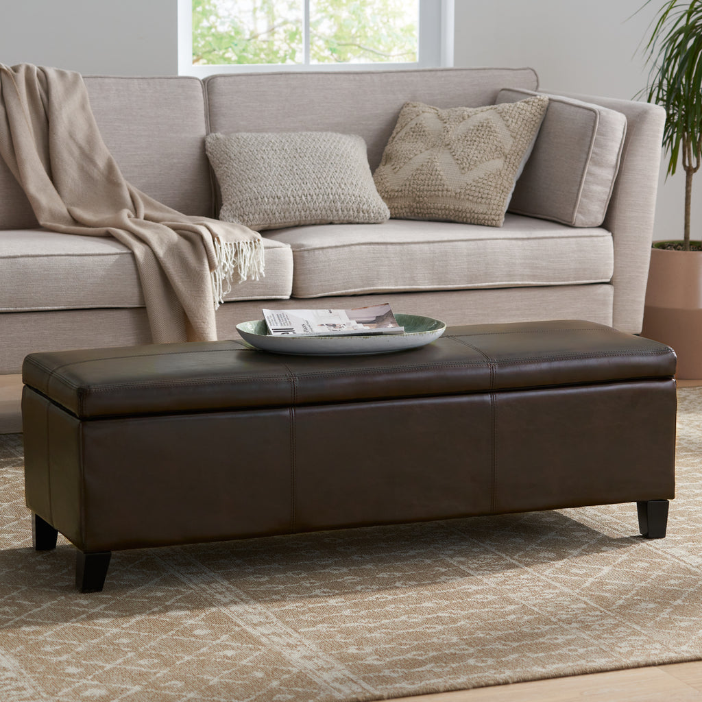 Upholstered PU Leather Storage Ottoman