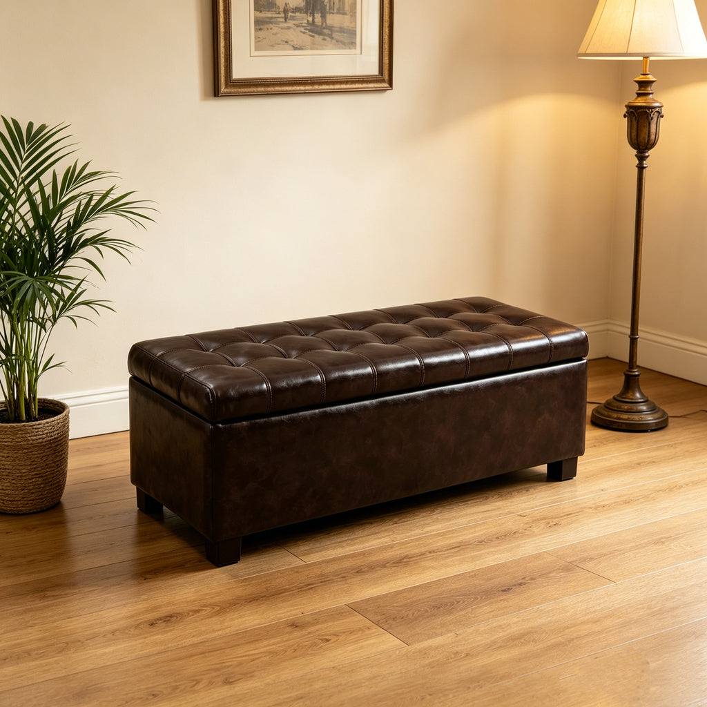 Tufted Storage Ottoman with Wooden Legs