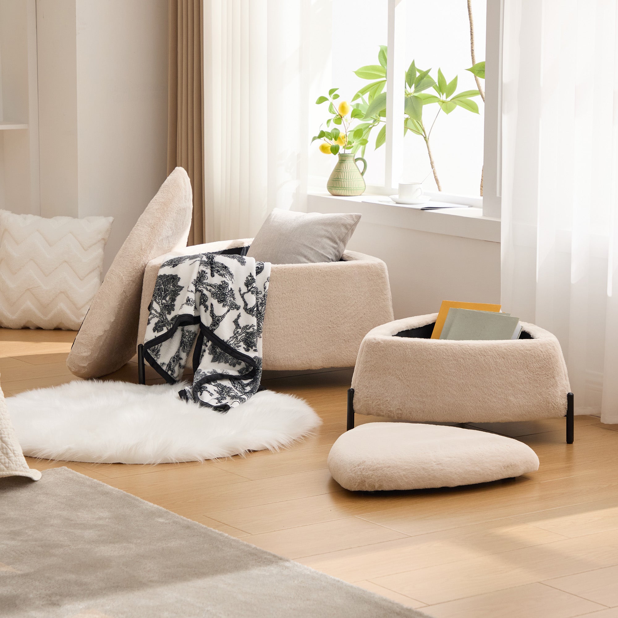29.9" Wide 2-Piece Upholstered Storage Ottoman Set