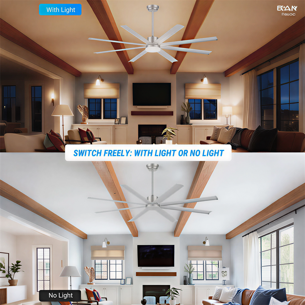72 Inch Industrial PM DC Motor Ceiling Fan with Light