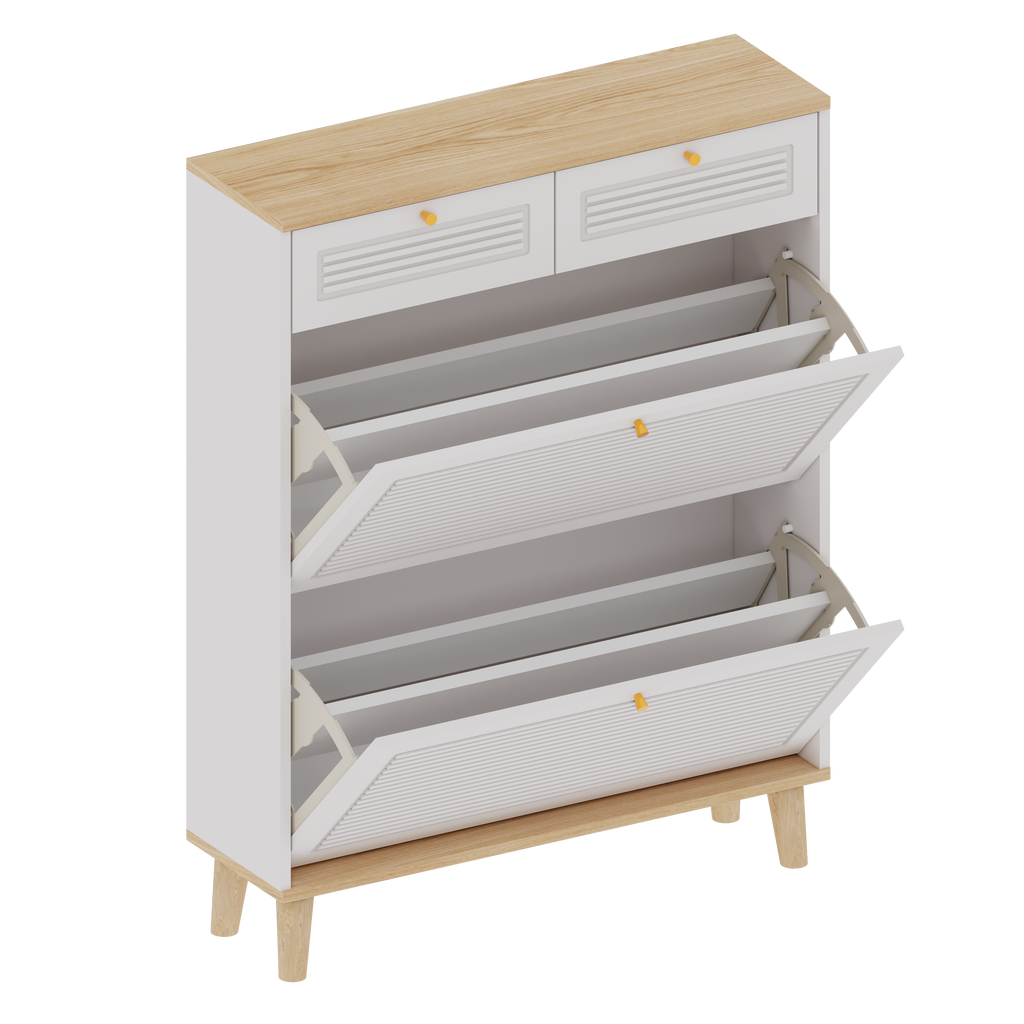 Shoe Cabinet with 2 Flip-Up Doors and Drawers