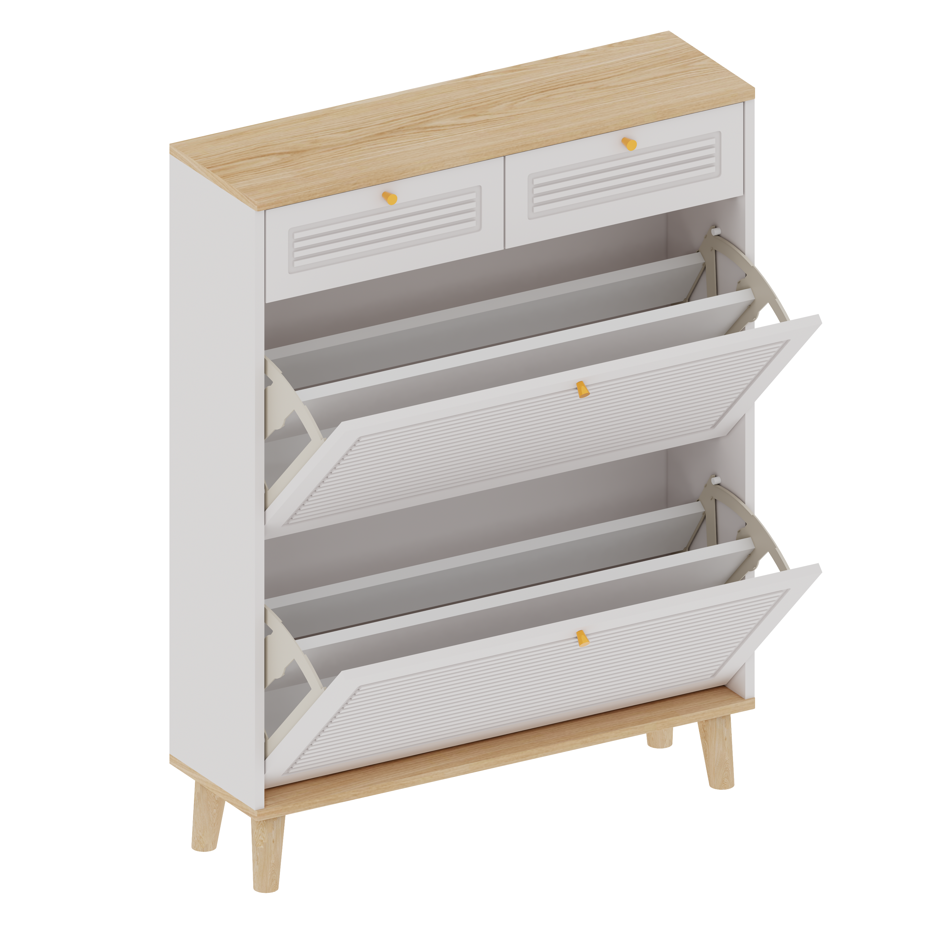 Shoe Cabinet with 2 Flip-Up Doors and Drawers