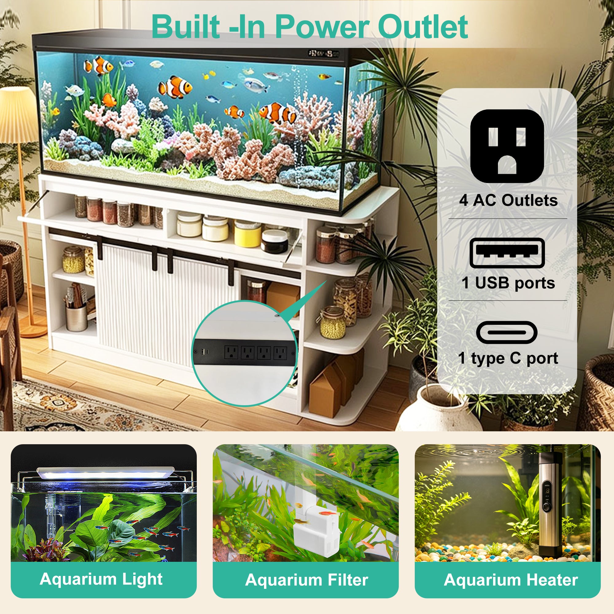 75 Gallon Fish Tank Stand with LED Light & Power Outlets
