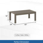 43" x 24" All-Weather Metal Outdoor Coffee Table with Wood-Look Top