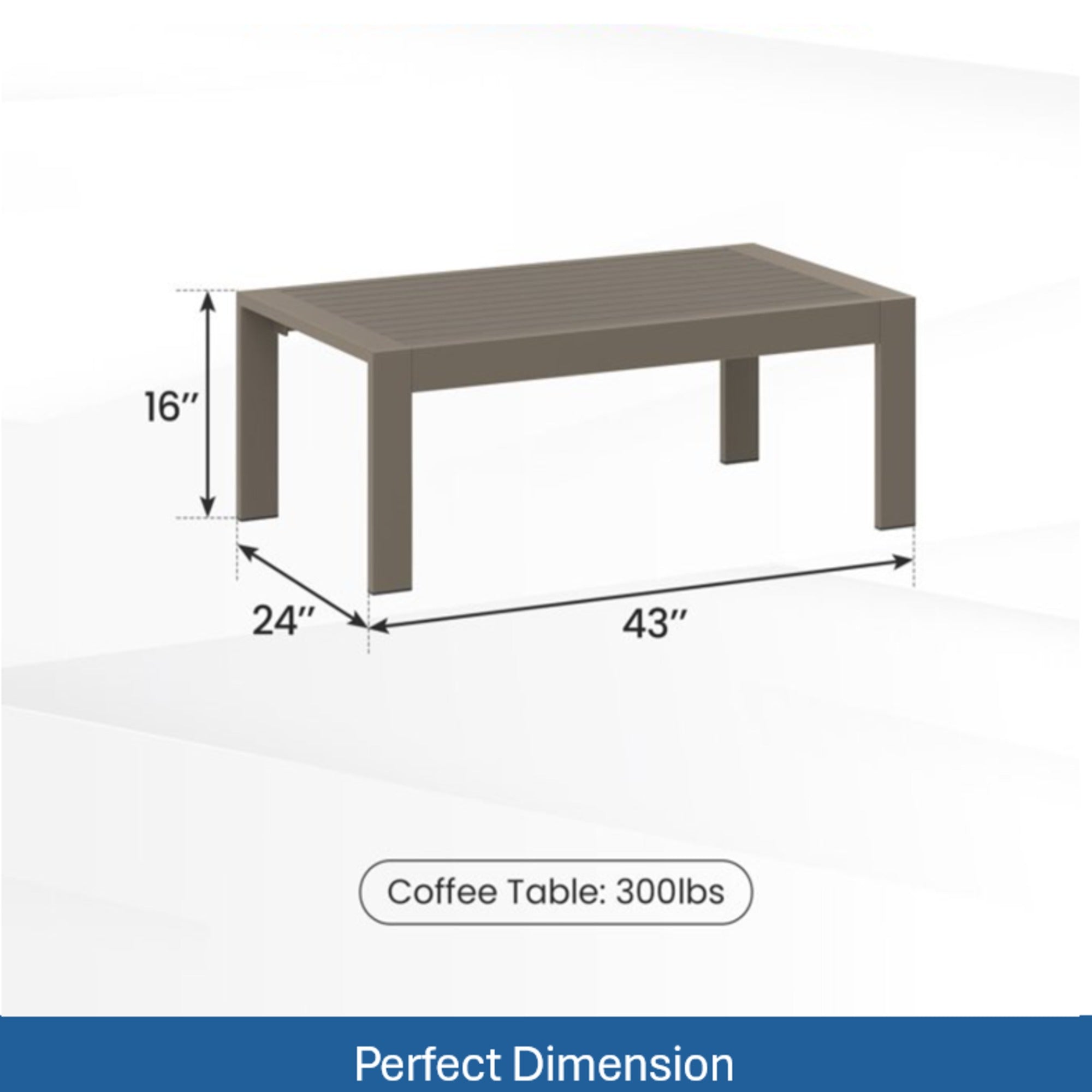 43" x 24" All-Weather Metal Outdoor Coffee Table with Wood-Look Top