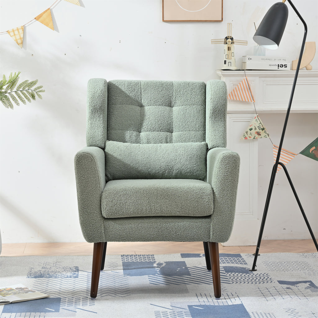 Modern Accent Chair in Light Green Teddy Fabric