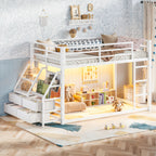 Twin Over Twin Bunk Bed with Storage Shelves and LED Lights