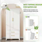 White Metal Wardrobe Closet with 2 Doors and Drawers