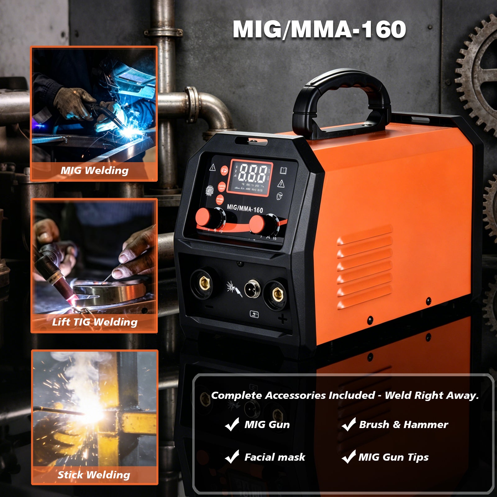MMA MIG 160A Welder, 4 in 1 Portable Inverter Welding Machine