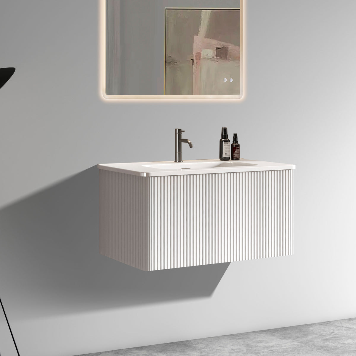 Etna 30-Inch Striped Soft Bathroom Vanity, White