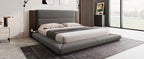 Floor Upholstered Platform Bed with Extended Wood Headboard