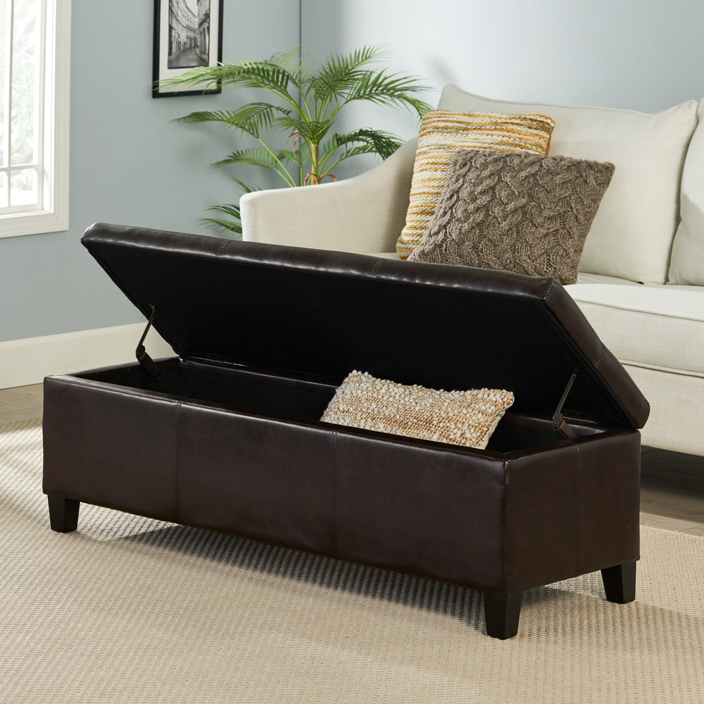 Upholstered PU Leather Storage Ottoman