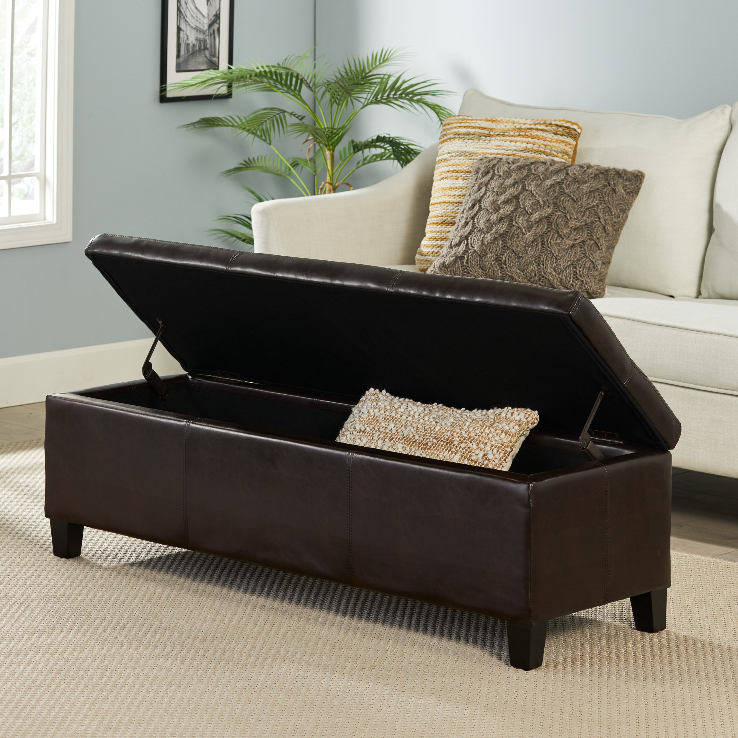 Upholstered PU Leather Storage Ottoman