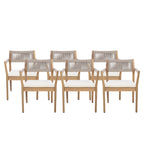 Braided Acacia Wood Outdoor Dining Chairs Set of 4