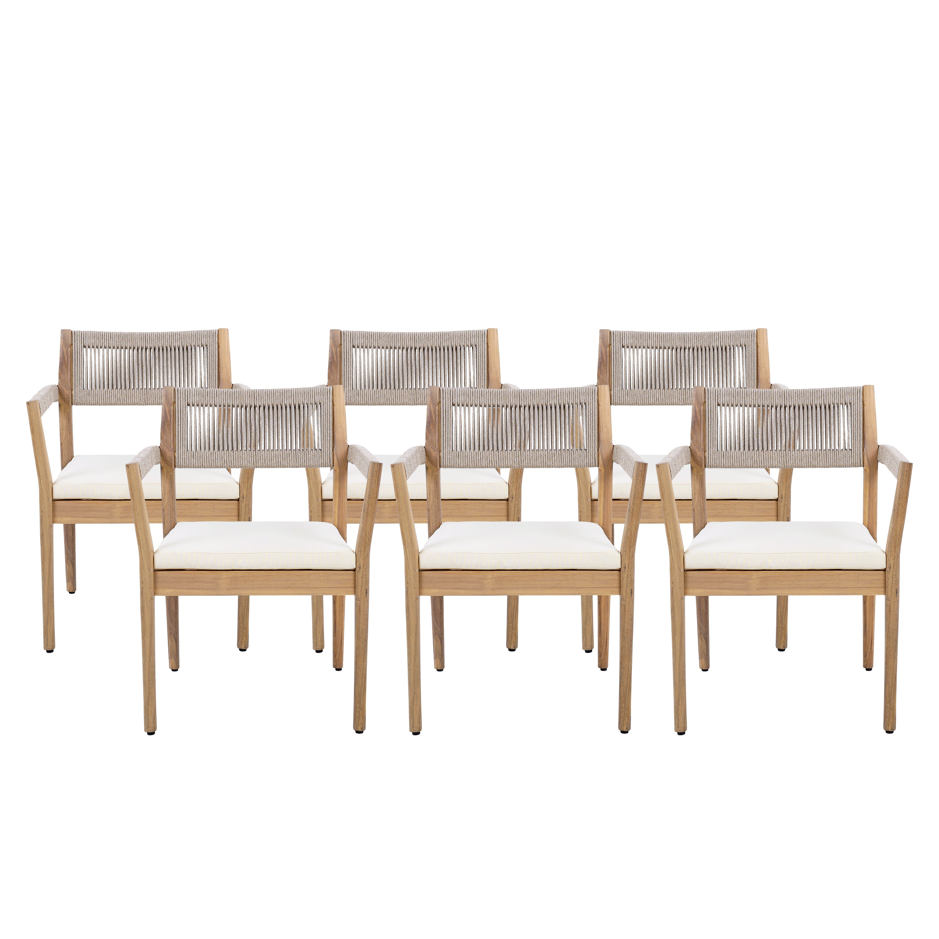 Braided Acacia Wood Outdoor Dining Chairs Set of 4