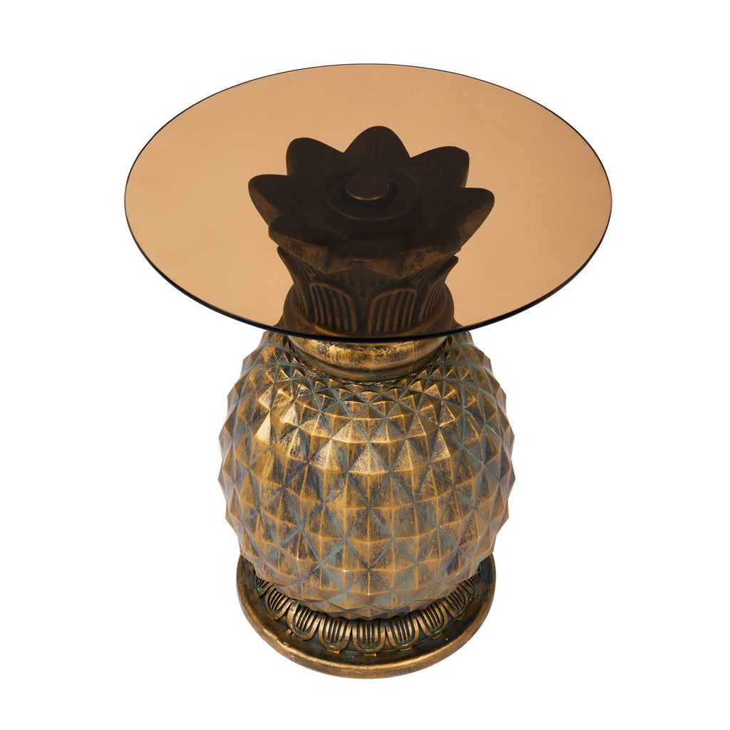 Yellow Pineapple Side Table with Tempered Glass Top, 19.69-Inch