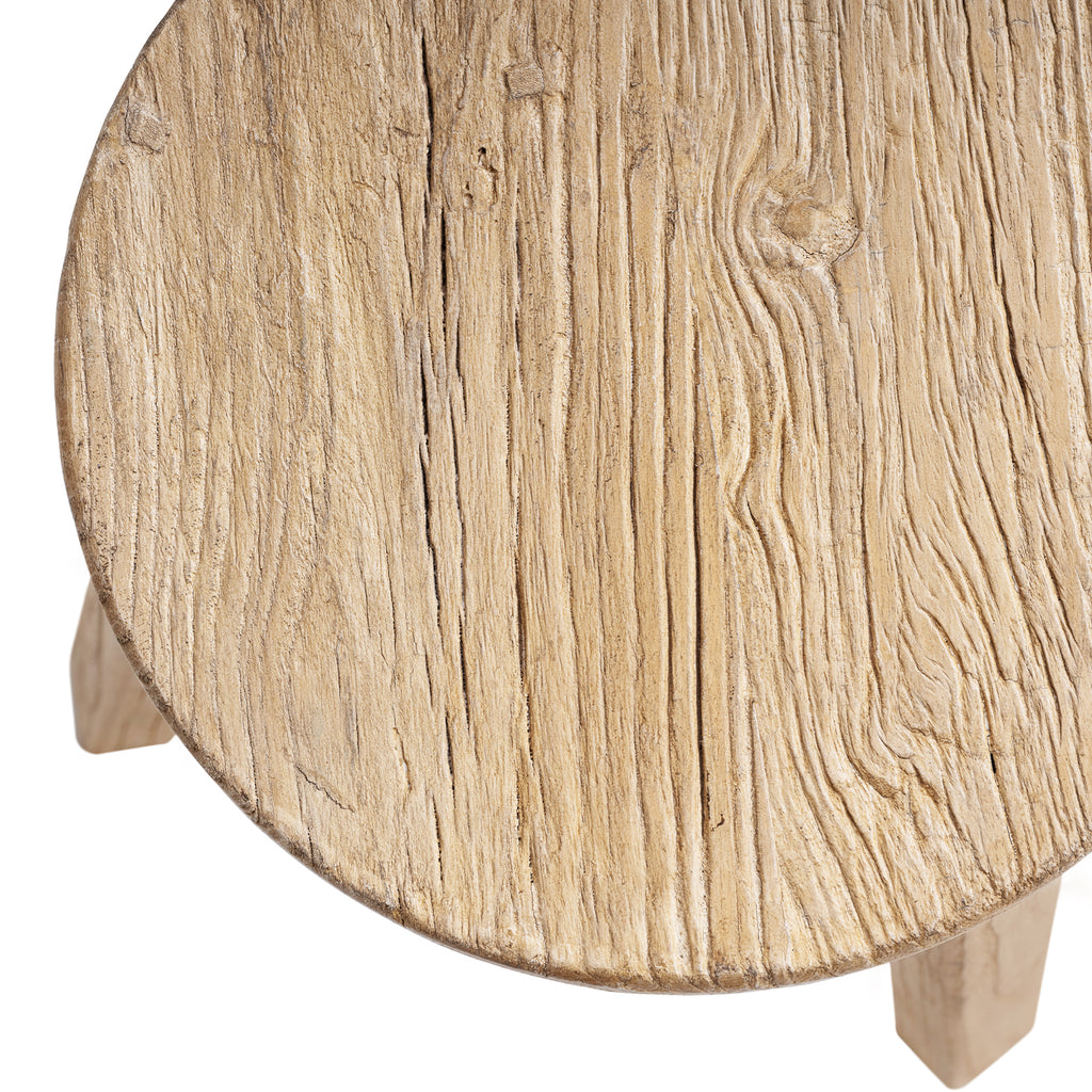 Linden Round Elm Wood Stool, 15.5-Inch, Light Natural Brown