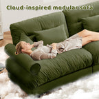 U Shaped Sectional Sofa Cloud Couch in Olive Velvet