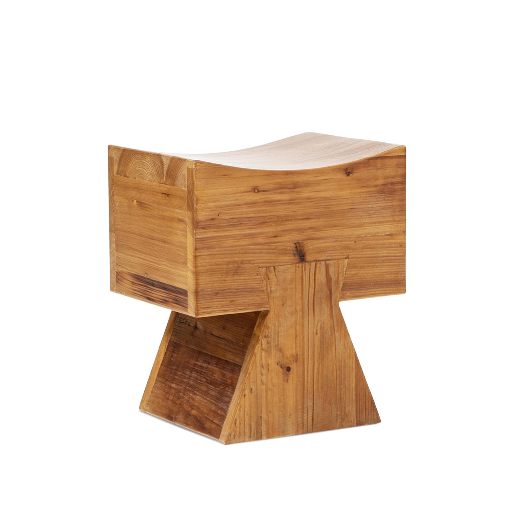 Nico Reclaimed Wood Sculptural Stool Ottoman - Honey Aged