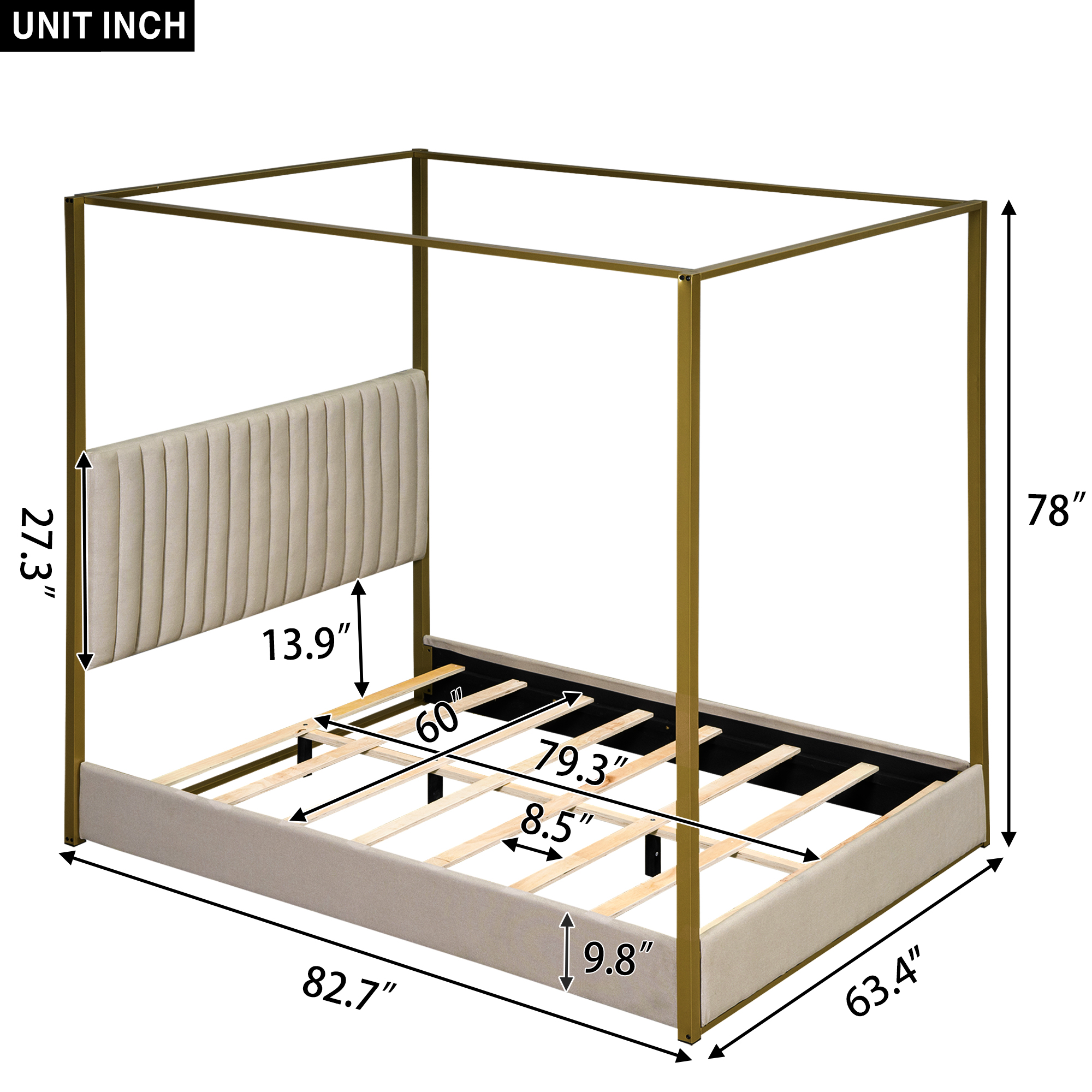 Queen Size Upholstery Canopy Platform Bed with Headboard