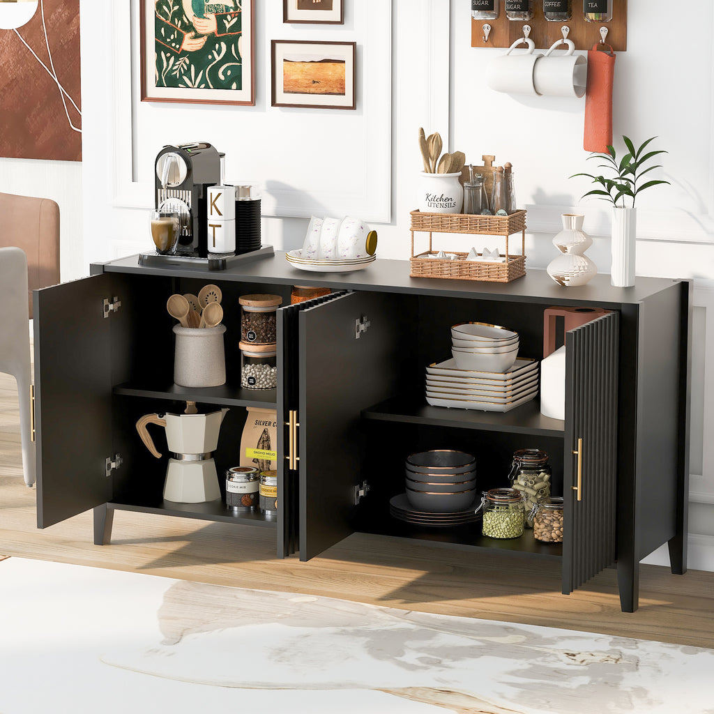 U_Style 61.1'' Modern 4-Vertical Wavy Slatted Doors Sideboard