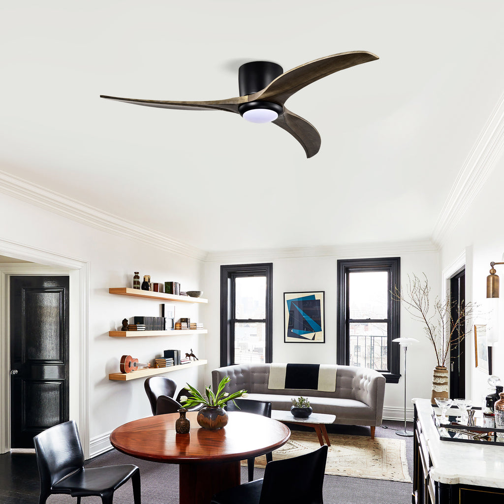 52" Flush Mount Solid Wood Blades Ceiling Fan with Lights