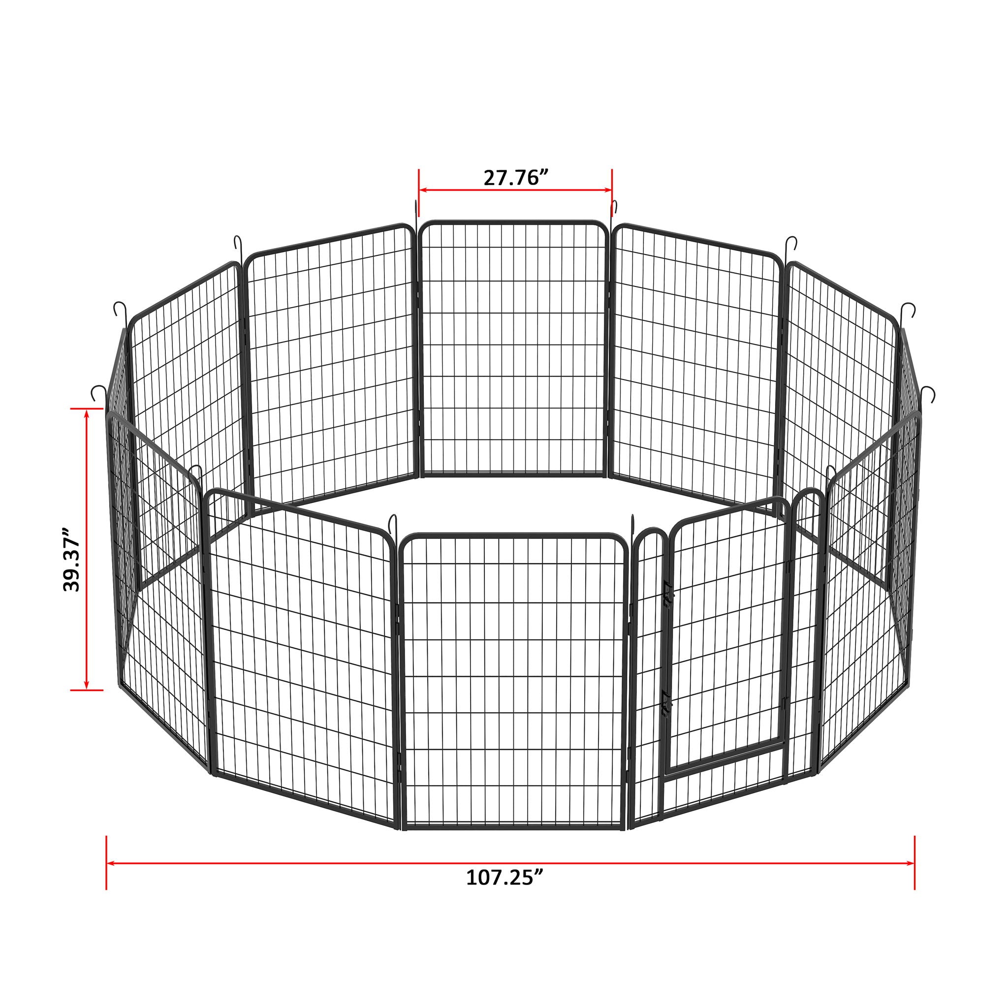 81.1" 12 Panels Heavy Duty Metal Playpen With Door, Dog Fence Pet Exercise Pen For Outdoor - Black