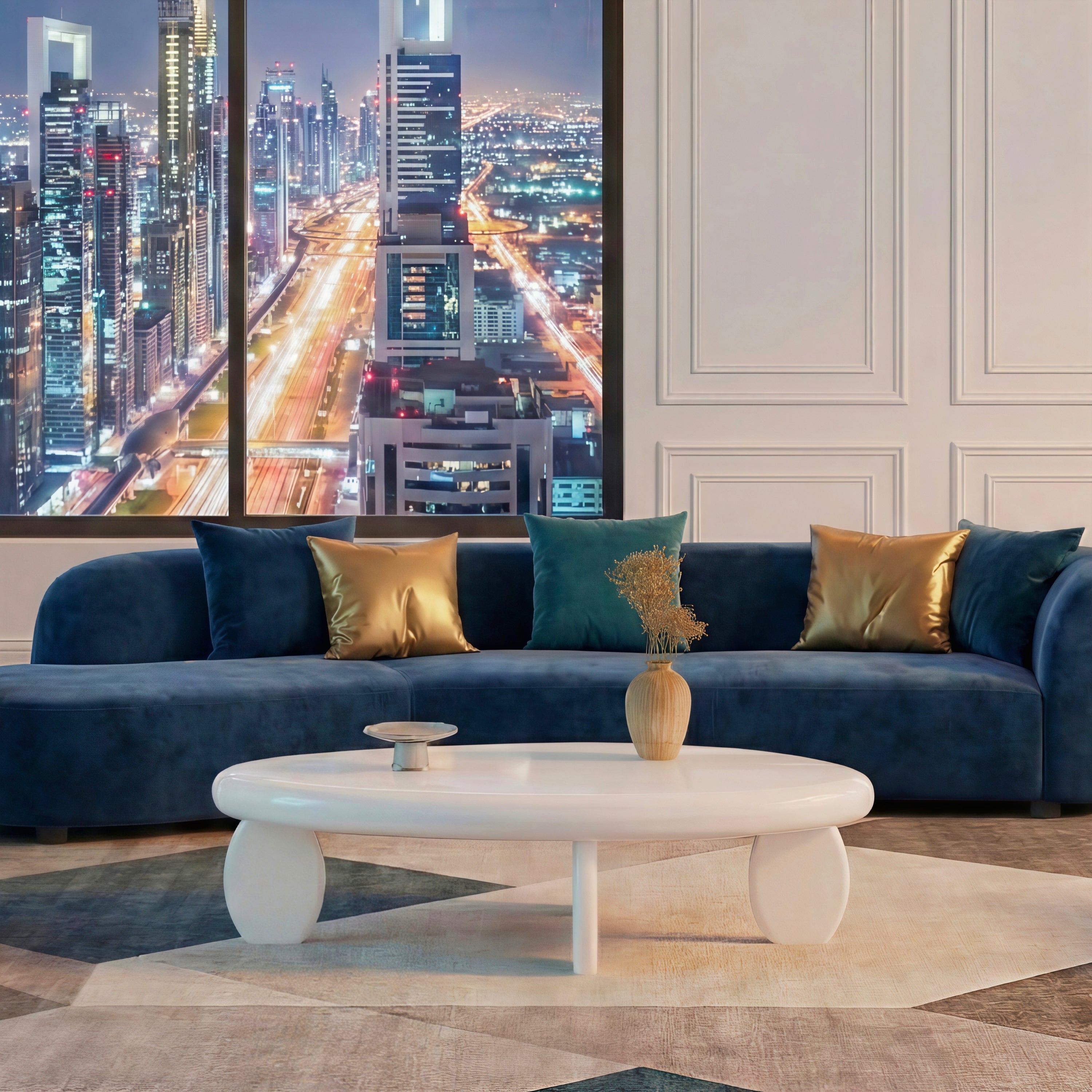 46" x 29" x 12" Modern Cobblestone Coffee Table - High Gloss