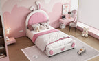 Twin Size Upholstered Platform Bed With Rabbit Shaped Headboard
