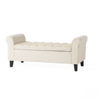 Ivory Fabric Storage Bench With Rolled Arms