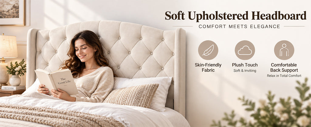 King Size Upholstered Platform Bed Frame with Velvet Tufted Headboard