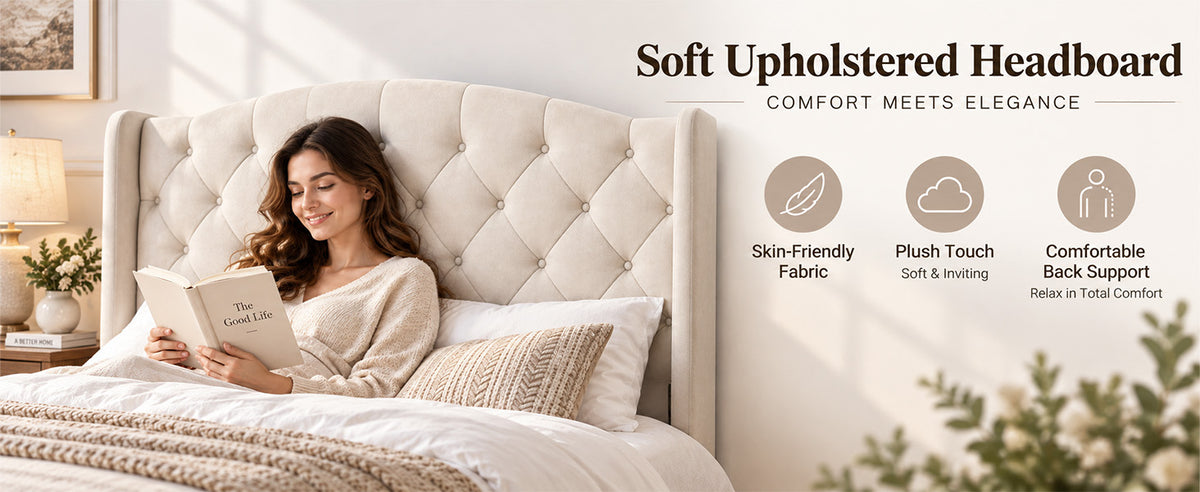 King Size Upholstered Platform Bed Frame with Velvet Tufted Headboard