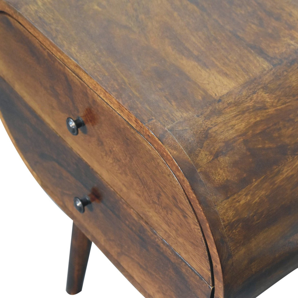Solid Wood Large Chestnut Circular Bedside with 2 Drawers