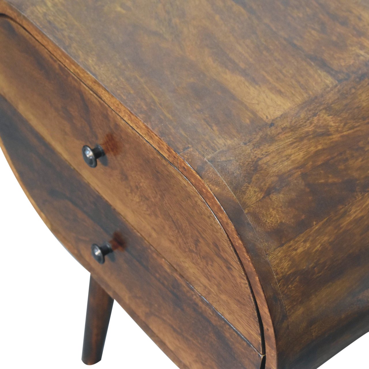 Solid Wood Large Chestnut Circular Bedside with 2 Drawers