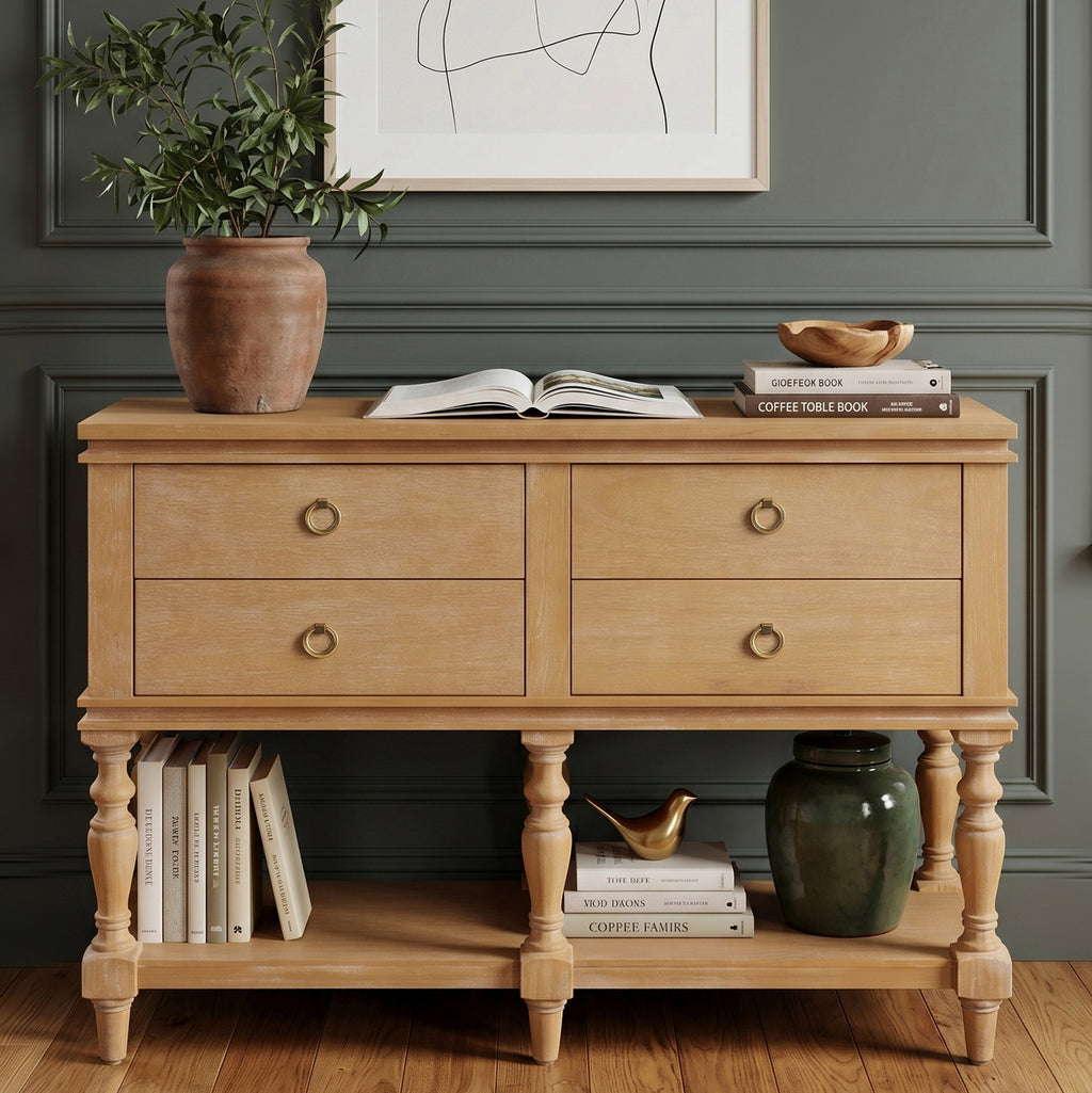 42" Vintage Console Table with 4 Soft-Close Drawers