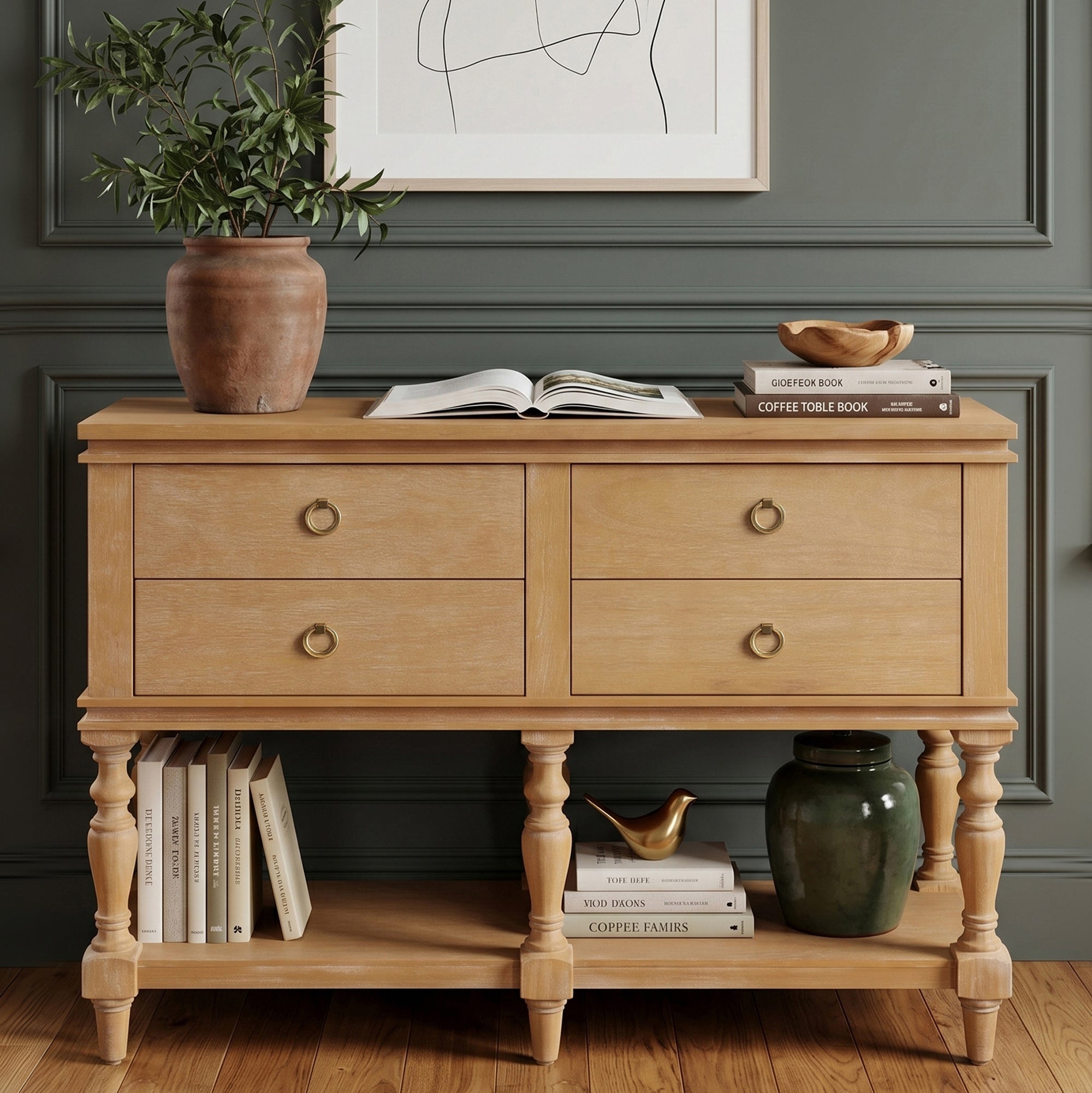 42" Vintage Console Table with 4 Soft-Close Drawers