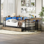 Corner Bed Frame Twin Size with Bookcase and Storage Drawers