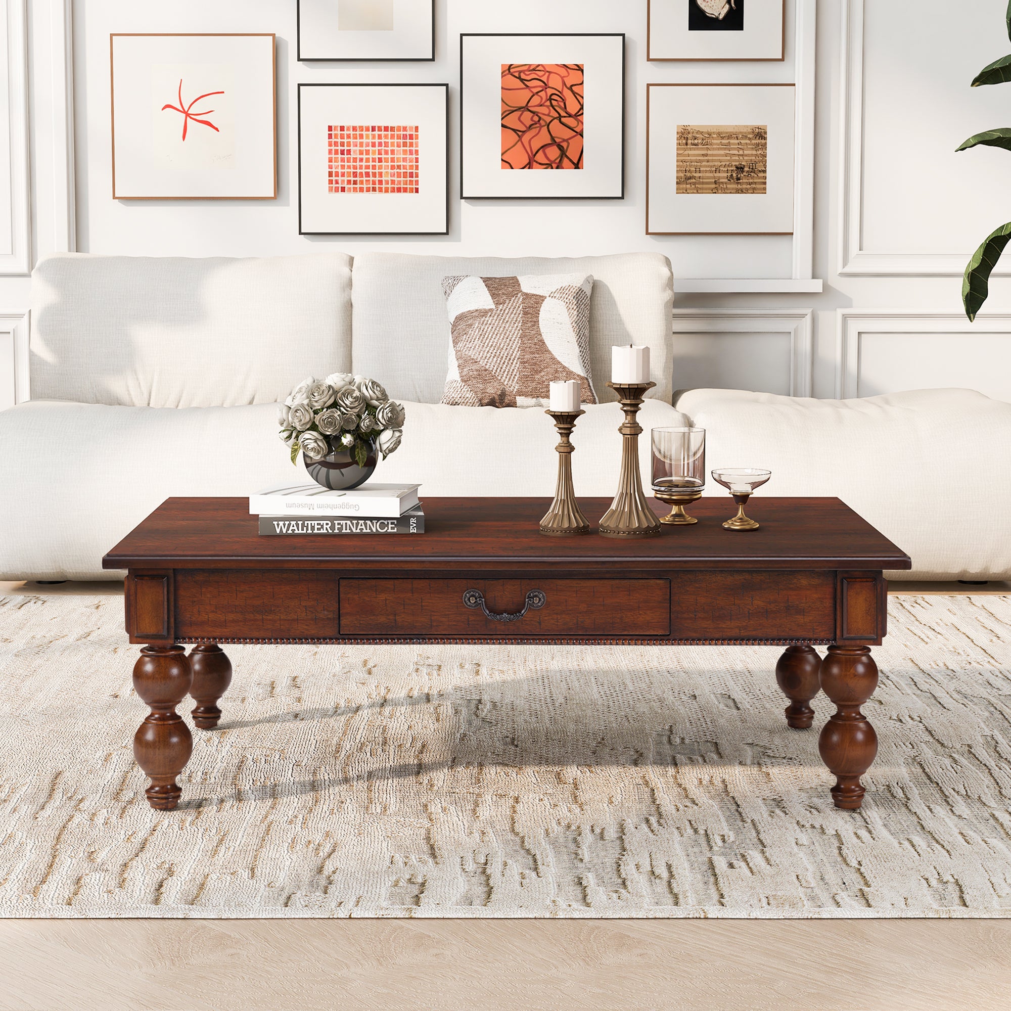 Rectangular Wooden Coffee Table with Storage Drawer