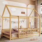 Twin Size Floor Wooden Bed with House Roof Frame